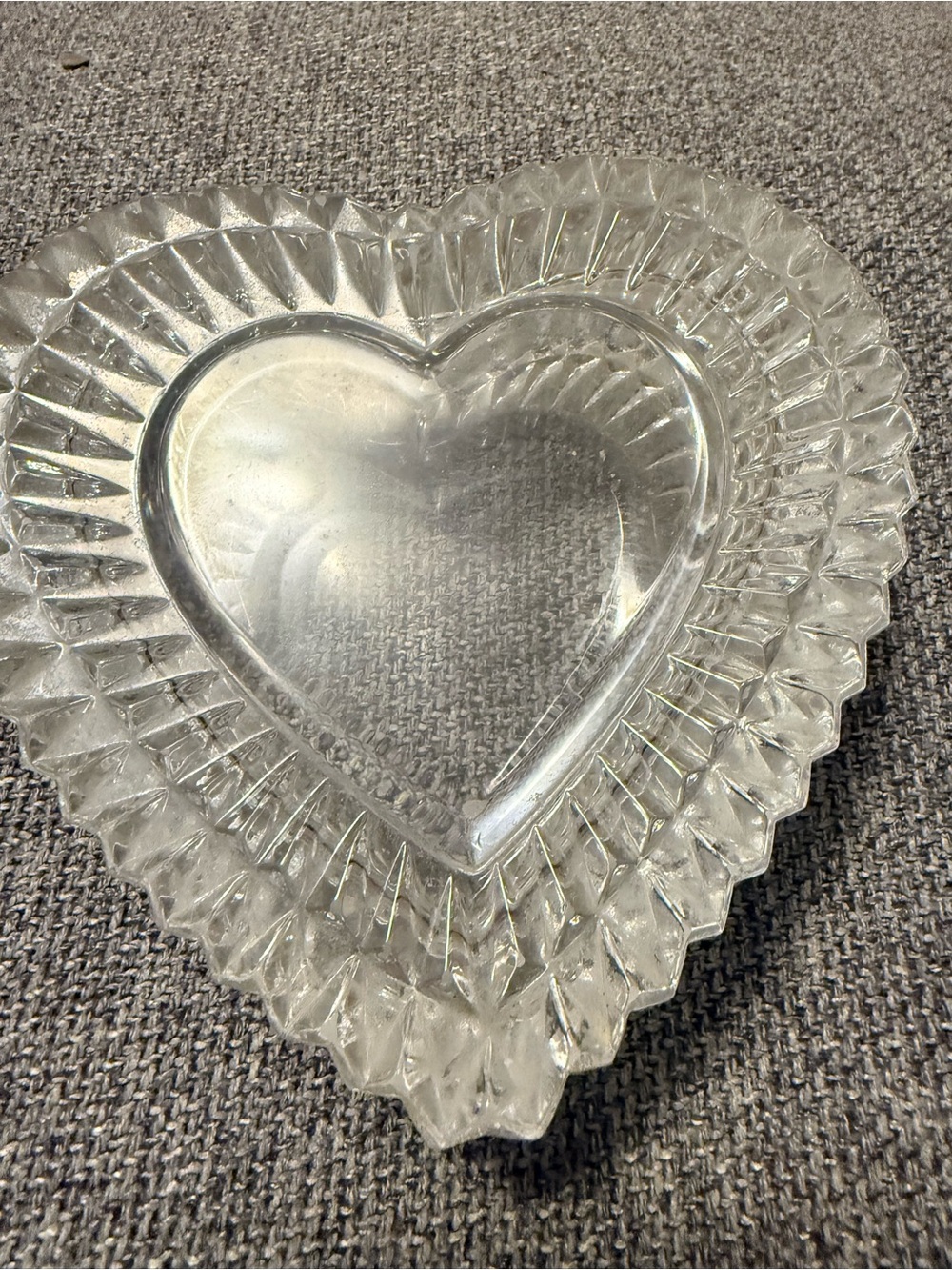 Vintage clear pressed glass heart shaped trinket dish